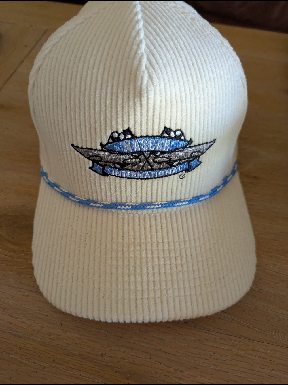 NASCAR International White Corduroy Cap with Blue Accents